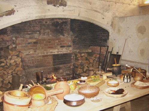 cooking hearth at Wollaton hall. The smoking hearth is to the right, where the pile of wood is stacked